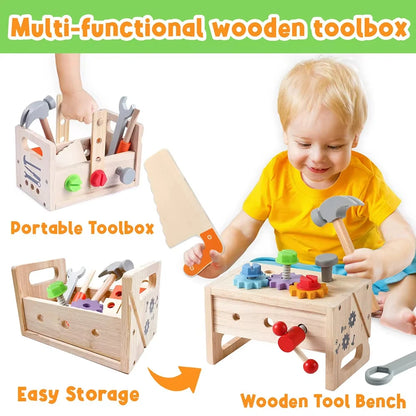 Montessori Kids Wooden Toolbox Pretend Play Repair Set